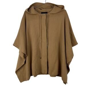 Massimo Dutti Wool Cashmere Oversized Hooded Poncho Cape Tan XS
